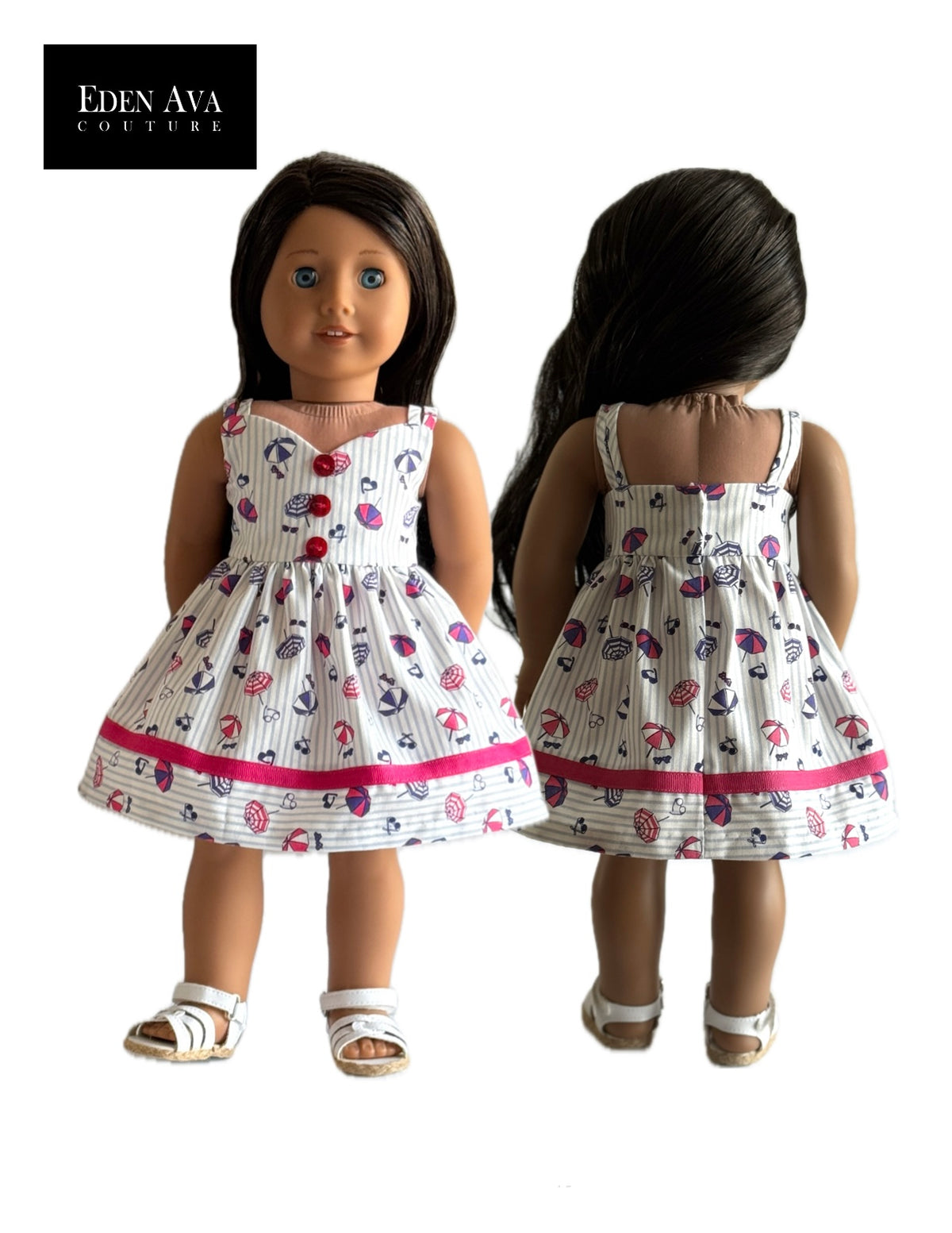 Eden Ava 18 Inch Modern Block Island Sundress 18" Doll Clothes Pattern Pixie Faire