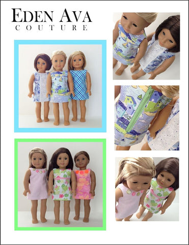 Eden Ava 18 Inch Modern Catherine Shift Dress 18" Doll Clothes Pattern Pixie Faire
