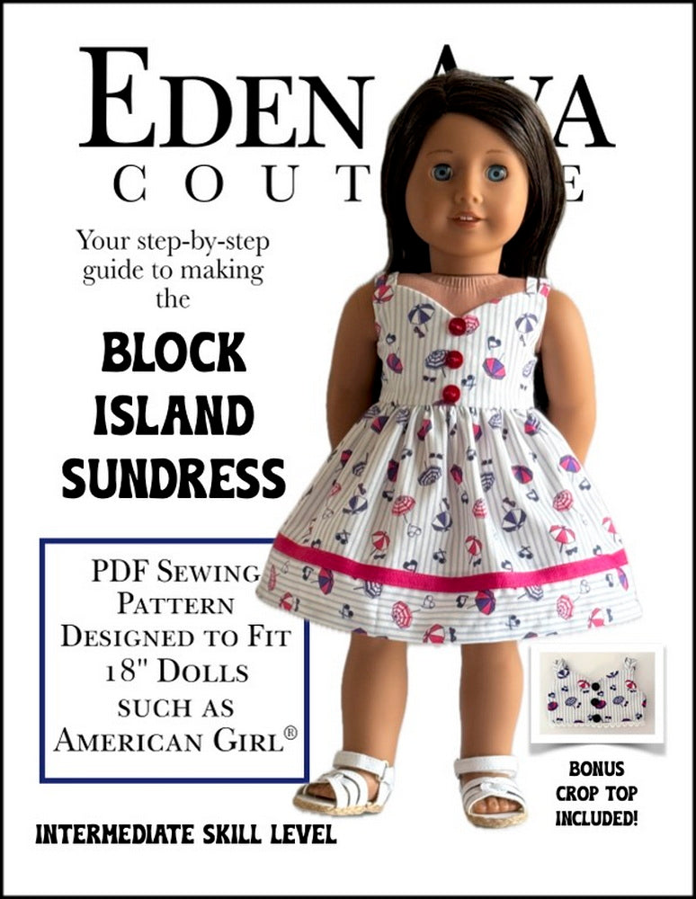 Eden Ava 18 Inch Modern Block Island Sundress 18" Doll Clothes Pattern Pixie Faire
