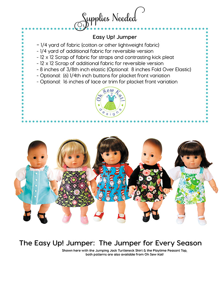 Oh Sew Kat Bitty Baby/Twin Easy Up! Jumper 15" Baby Doll Clothes Pattern Pixie Faire