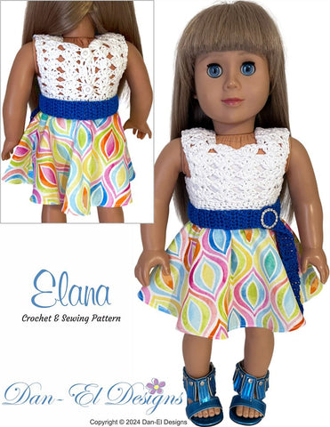 Dan-El Designs Crochet Elana 18 inch Doll Clothes Crochet and Sewing Pattern Pixie Faire