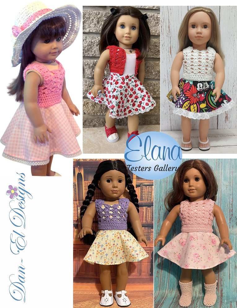 Dan-El Designs Crochet Elana 18 inch Doll Clothes Crochet and Sewing Pattern Pixie Faire