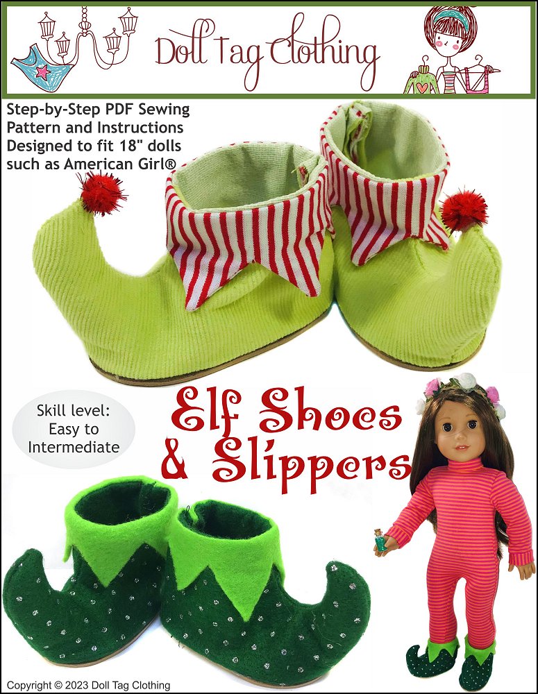 Doll Tag Clothing Shoes Elf Shoes & Slippers 18" Doll Clothes Pattern Pixie Faire