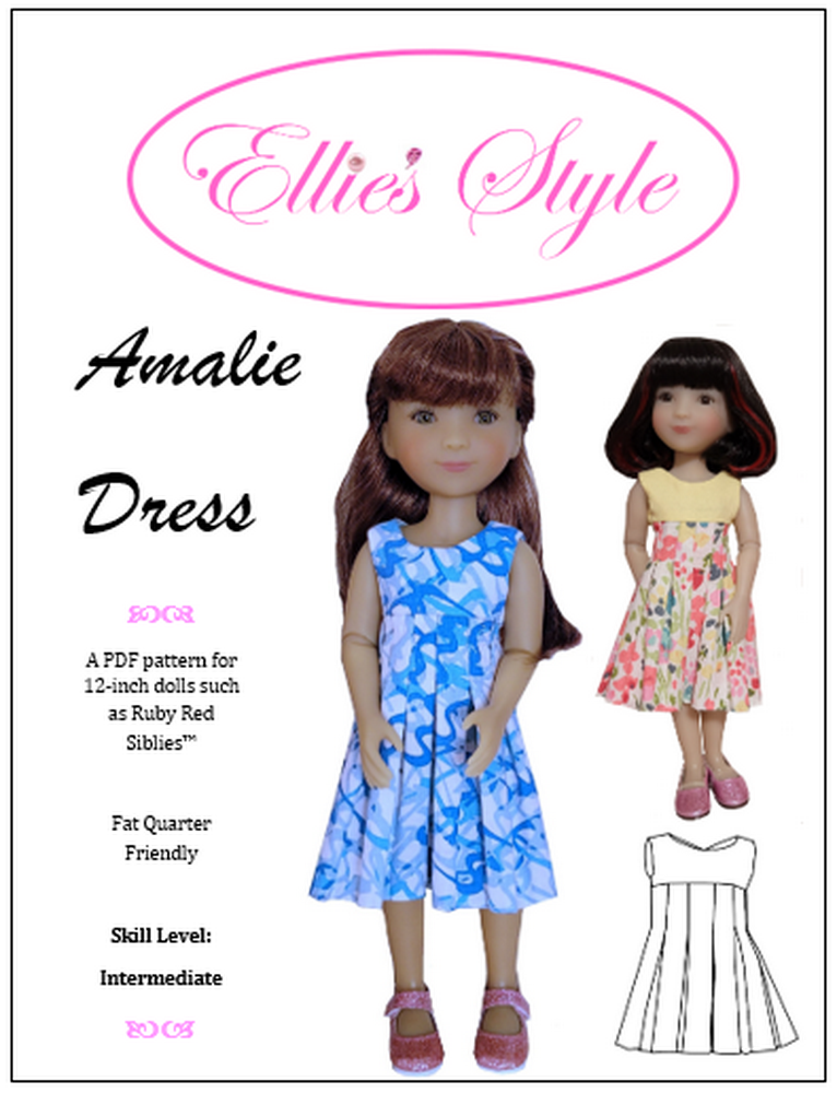 Ellie's Style Siblies Amalie Dress 12" Doll Clothes Pattern fits Siblies dolls Pixie Faire