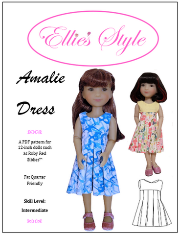 Ellie's Style Siblies Amalie Dress 12" Doll Clothes Pattern fits Siblies dolls Pixie Faire