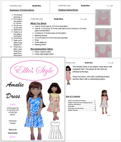 Ellie's Style Siblies Amalie Dress 12" Doll Clothes Pattern fits Siblies dolls Pixie Faire