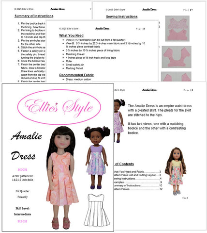 Ellie's Style Ruby Red Fashion Friends Amalie Dress 14.5-15" Doll Clothes Pattern Pixie Faire