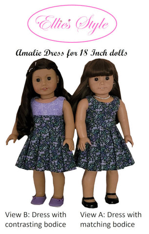 Ellie's Style 18 Inch Modern Amalie Dress 18" Doll Clothes Pattern Pixie Faire