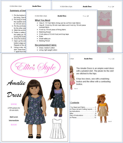 Ellie's Style 18 Inch Modern Amalie Dress 18" Doll Clothes Pattern Pixie Faire