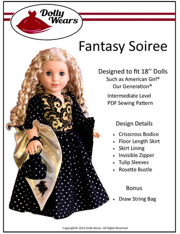 Dolly Wears BOGO 18 Inch Historical Fantasy Soiree 18" Doll Clothes Pattern Pixie Faire