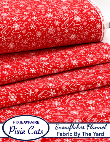 Pixie Faire Pixie Packs Pixie Cuts Fabric By The Yard - Flannel Snowflakes Red Pixie Faire