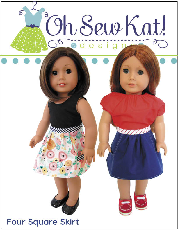Oh Sew Kat 18 Inch Modern Four Square Skirt 18" Doll Clothes Pattern Pixie Faire