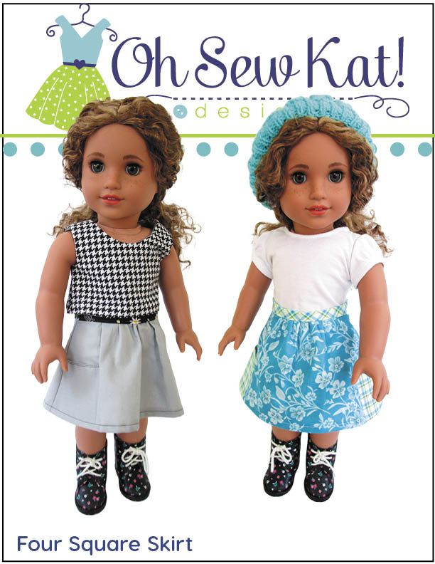 Oh Sew Kat 18 Inch Modern Four Square Skirt 18" Doll Clothes Pattern Pixie Faire