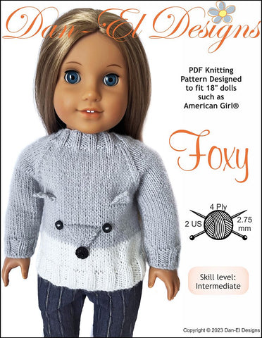 Dan-El Designs Knitting Foxy Sweater 18" Doll Clothes Knitting Pattern Pixie Faire