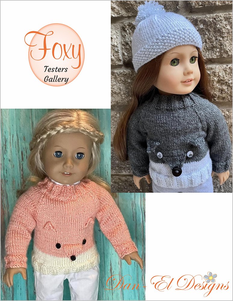 Dan-El Designs Knitting Foxy Sweater 18" Doll Clothes Knitting Pattern Pixie Faire