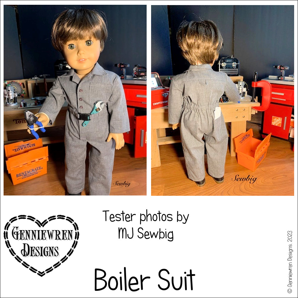 Genniewren Designs Boiler Suit Doll Clothes Pattern 18 inch