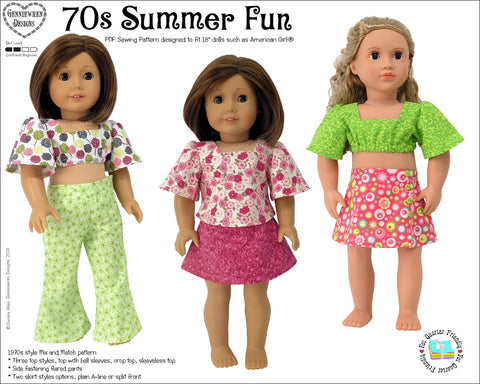 Genniewren 18 Inch Modern 70s Summer Fun 18" Doll Clothes Pattern Pixie Faire