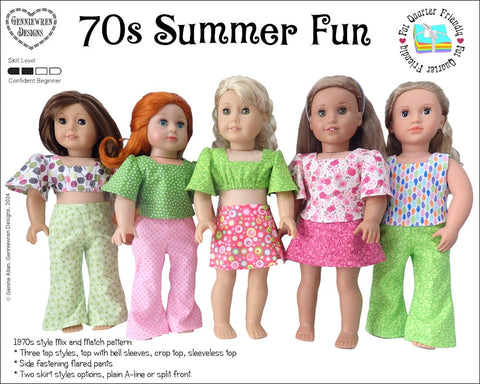 Genniewren 18 Inch Modern 70s Summer Fun 18" Doll Clothes Pattern Pixie Faire