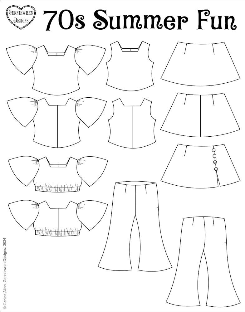 Genniewren 18 Inch Modern 70s Summer Fun 18" Doll Clothes Pattern Pixie Faire