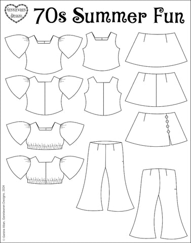 Genniewren 18 Inch Modern 70s Summer Fun 18" Doll Clothes Pattern Pixie Faire