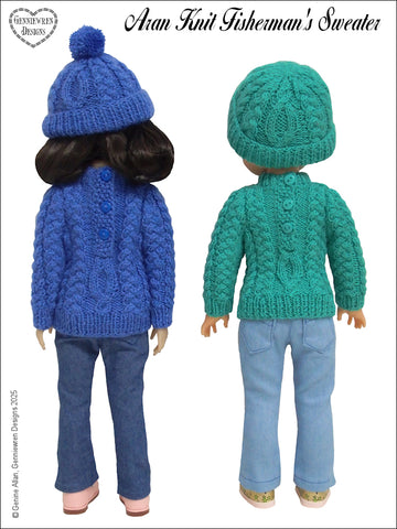 Genniewren Knitting Aran Knit Fisherman's Sweater and Hat Knitting Pattern for 14.5-15" Dolls Pixie Faire