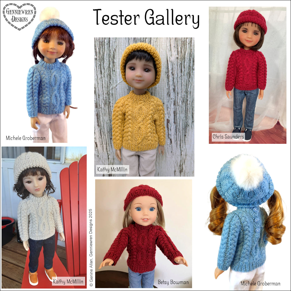 Genniewren Knitting Aran Knit Fisherman's Sweater and Hat Knitting Pattern for 14.5-15" Dolls Pixie Faire