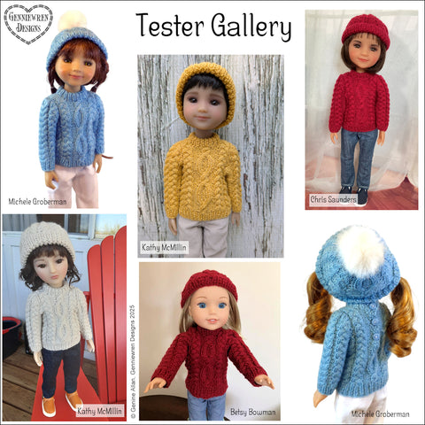 Genniewren Knitting Aran Knit Fisherman's Sweater and Hat Knitting Pattern for 14.5-15" Dolls Pixie Faire