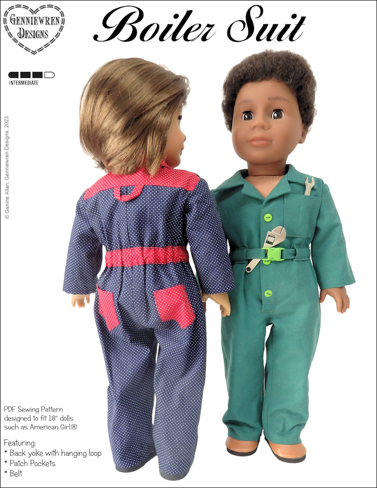 Genniewren 18 Inch Historical Boiler Suit 18" Doll Clothes Pattern Pixie Faire