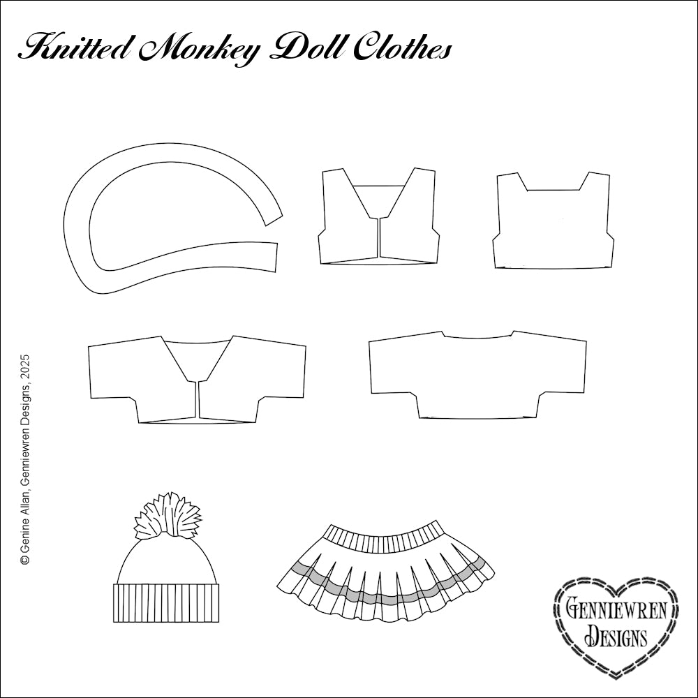 Genniewren Knitting Knitted Monkey Doll and Clothes Knitting Pattern Pixie Faire