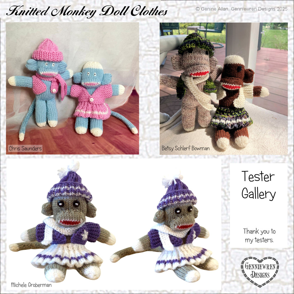Genniewren Knitting Knitted Monkey Doll and Clothes Knitting Pattern Pixie Faire