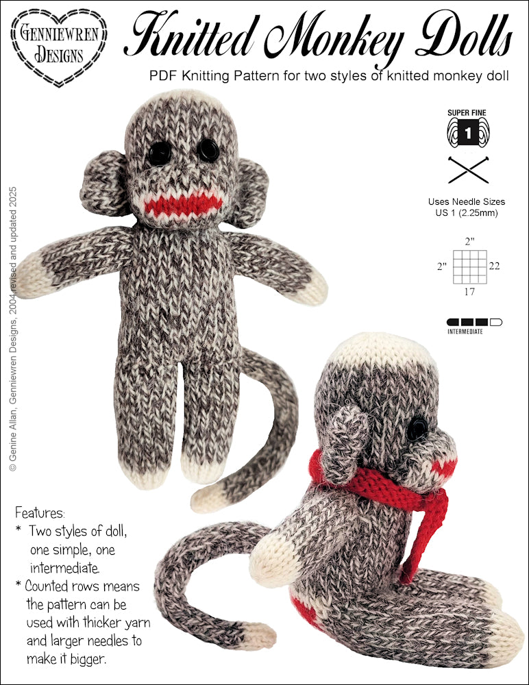Genniewren Knitting Knitted Monkey Doll and Clothes Knitting Pattern Pixie Faire