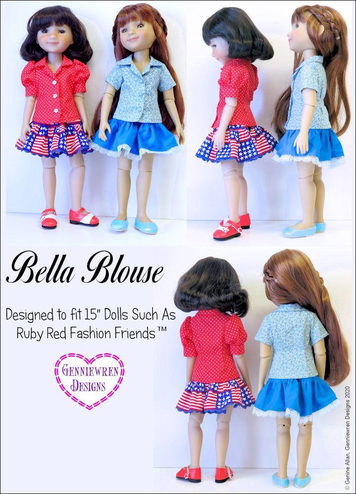 Bella Blouse 15" Doll Clothes Pattern for 15" Ruby Red Fashion Friends Dolls