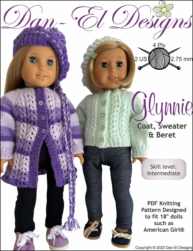 Dan-El Designs Knitting Glynnie 18" Doll Clothes Knitting Pattern Pixie Faire