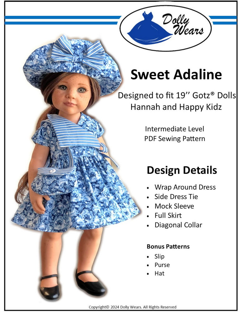 Dolly Wears Gotz 19" Sweet Adaline Doll Clothes Pattern For 19" Gotz Dolls Pixie Faire