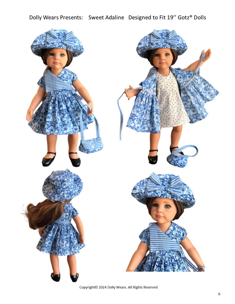 Dolly Wears Gotz 19" Sweet Adaline Doll Clothes Pattern For 19" Gotz Dolls Pixie Faire