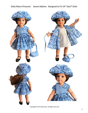 Dolly Wears Gotz 19" Sweet Adaline Doll Clothes Pattern For 19" Gotz Dolls Pixie Faire