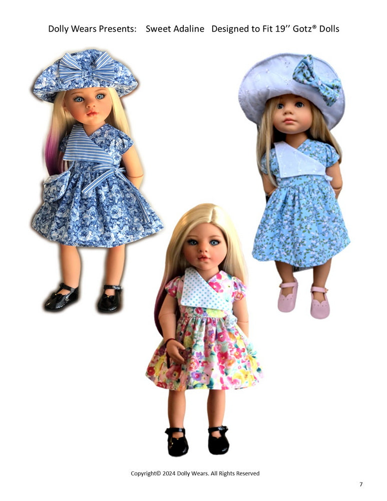 Dolly Wears Gotz 19" Sweet Adaline Doll Clothes Pattern For 19" Gotz Dolls Pixie Faire
