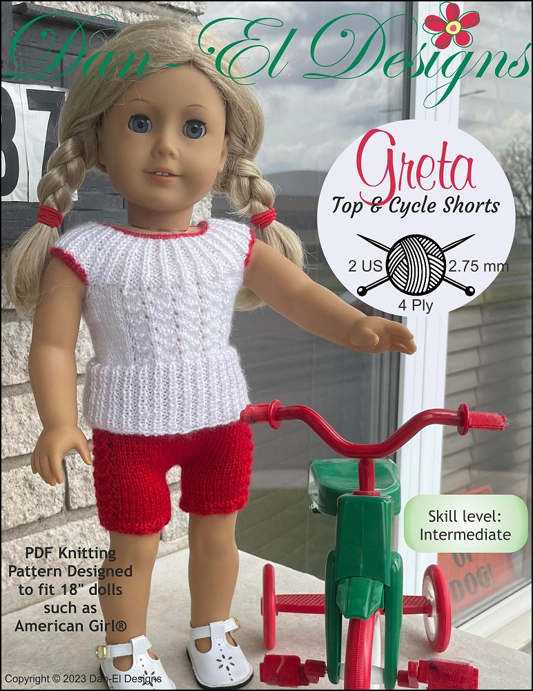 Dan-El Designs Greta Outfit Doll Clothes Knitting Pattern 18 inch American Girl Dolls