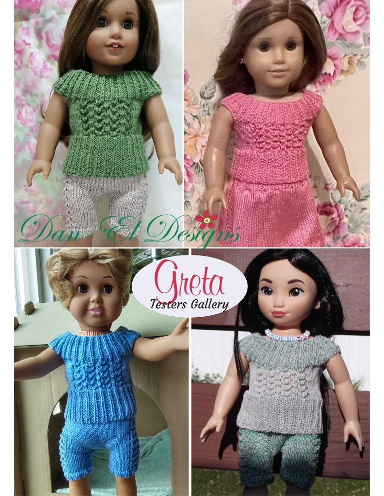 Dan-El Designs Knitting Greta Top and Cycle Shorts Knitted Outfit 18" Doll Knitting Pattern Pixie Faire