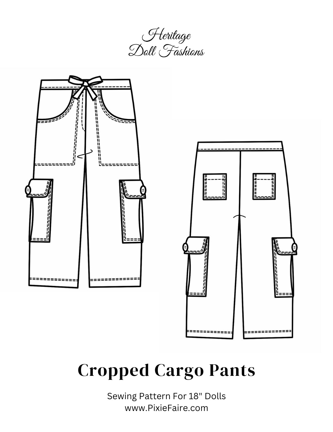 Cropped Cargo Pants 18 inch Doll Clothes Pattern PDF Download free-printable-pdf-sewing-patterns-and-tutorial-for-making-barbie-doll-sized-jeans-chellywood-com-dollclothes-barbieclothes-free-doll-clothes-patterns