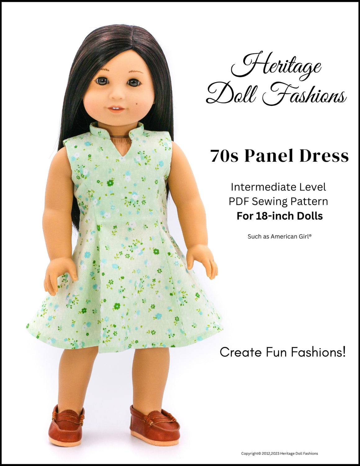 PF House Brand 18 Inch Historical 1970's Panel Dress 18" Doll Clothes Pattern Pixie Faire
