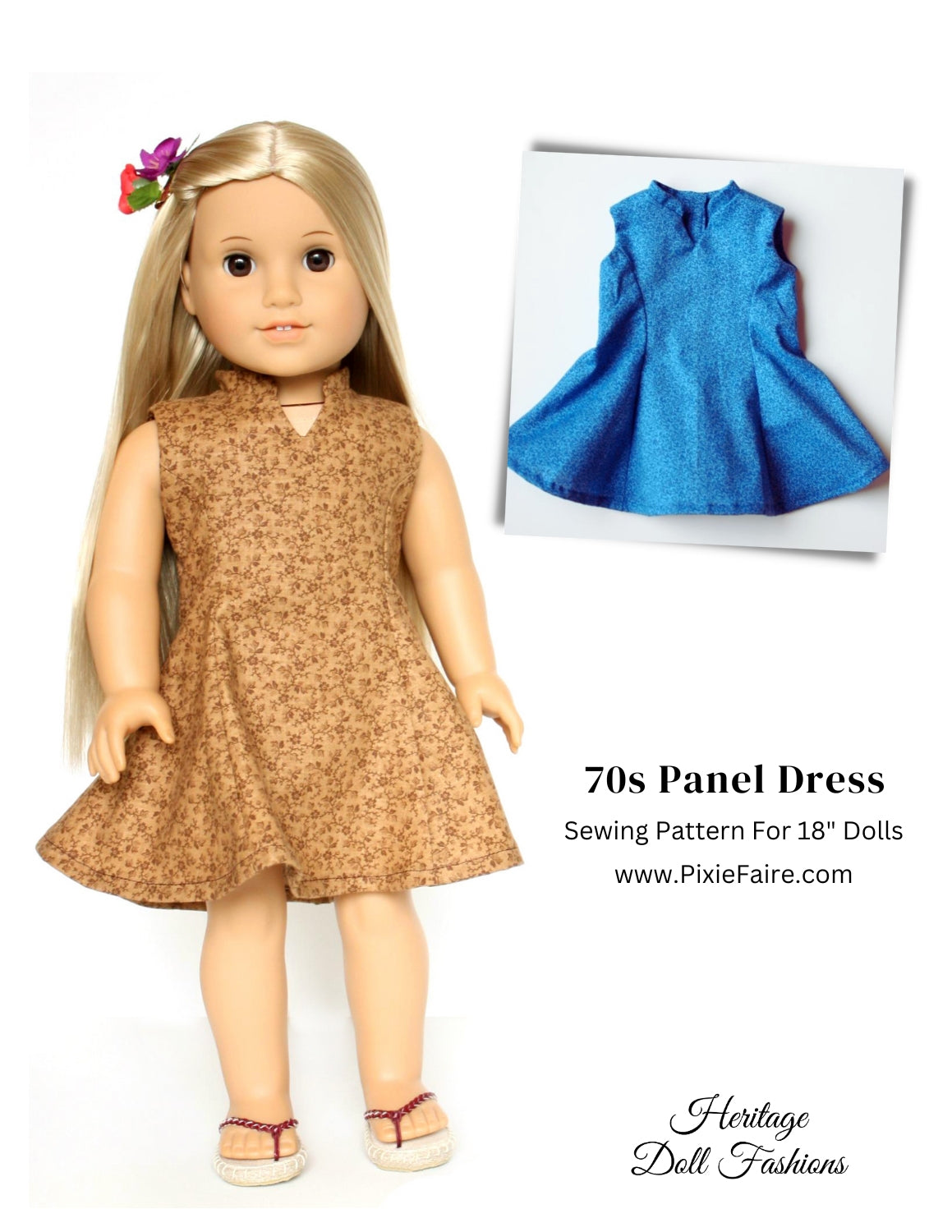 PF House Brand 18 Inch Historical 1970's Panel Dress 18" Doll Clothes Pattern Pixie Faire