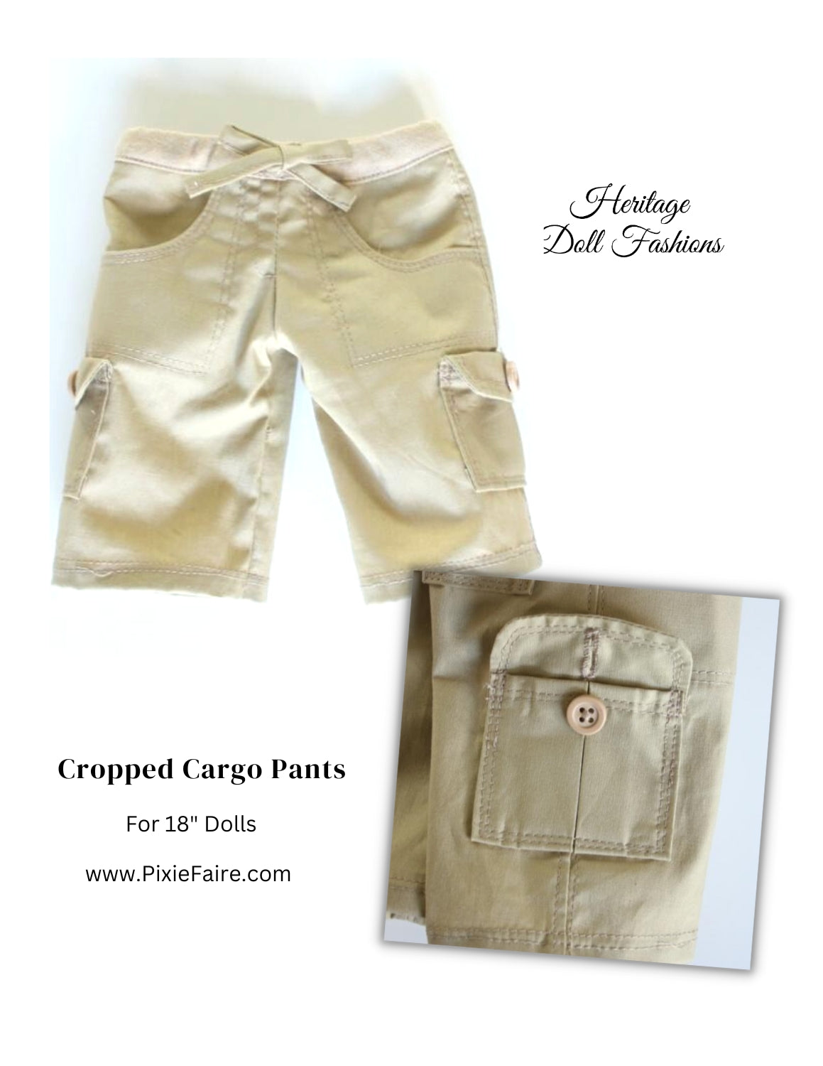 Heritage Doll Fashions 18 Inch Modern Cropped Cargo Pants 18" Doll Clothes Pixie Faire