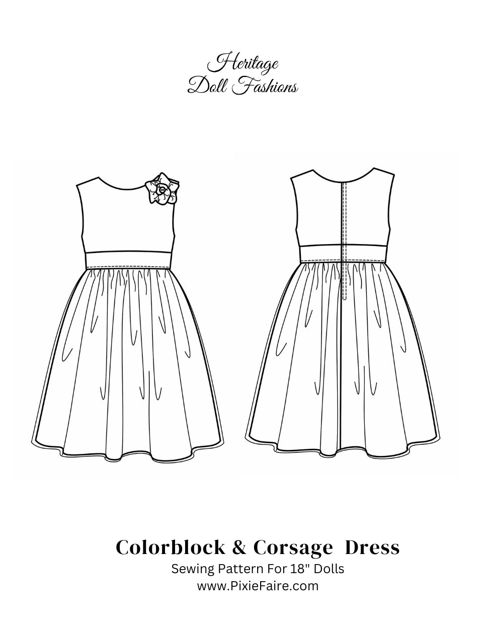 Heritage Doll Fashions 18 Inch Modern Colorblock Dress 18" Doll Clothes Pattern Pixie Faire