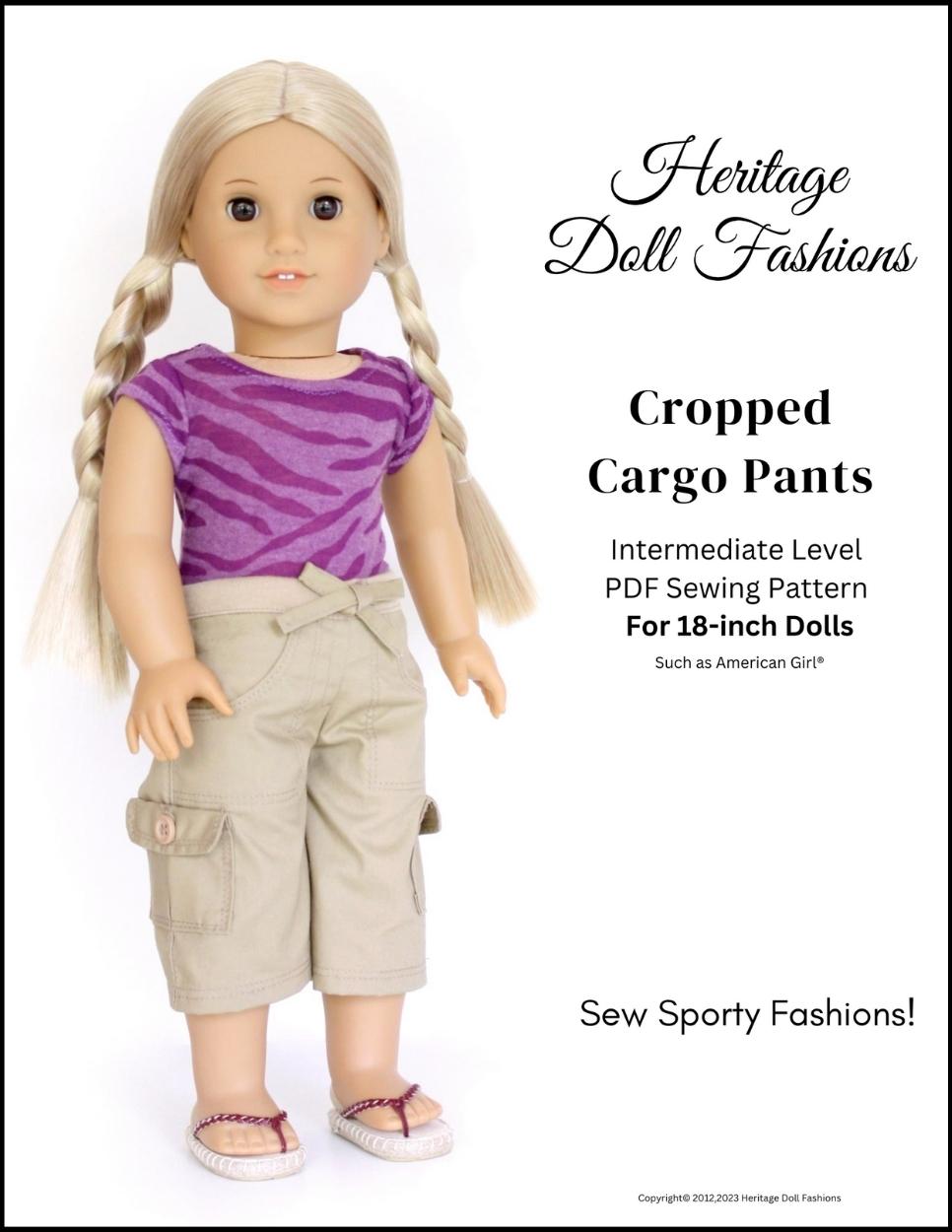 Heritage Doll Fashions 18 Inch Modern Cropped Cargo Pants 18" Doll Clothes Pixie Faire