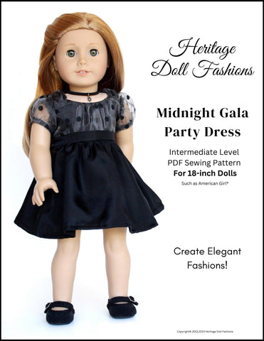 Heritage Doll Fashions 18 Inch Modern Midnight Gala Dress 18" Doll Clothes Pattern Pixie Faire