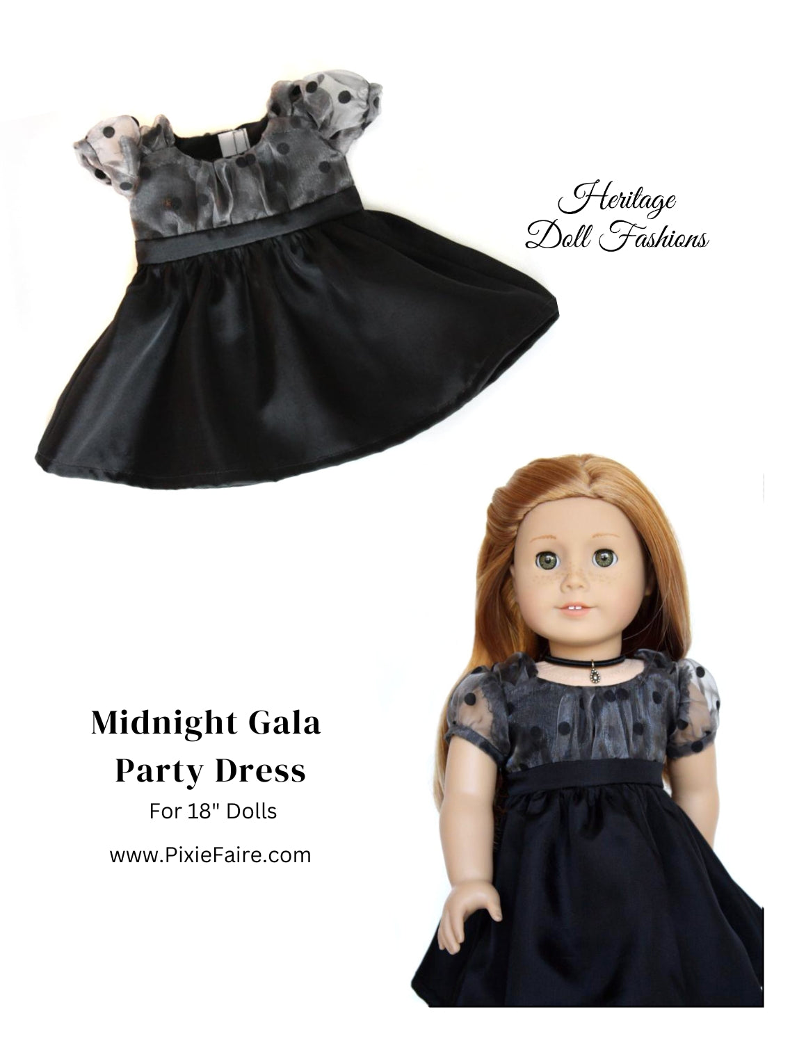 Heritage Doll Fashions 18 Inch Modern Midnight Gala Dress 18" Doll Clothes Pattern Pixie Faire