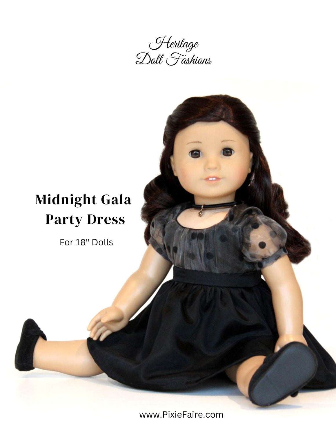 Heritage Doll Fashions 18 Inch Modern Midnight Gala Dress 18" Doll Clothes Pattern Pixie Faire