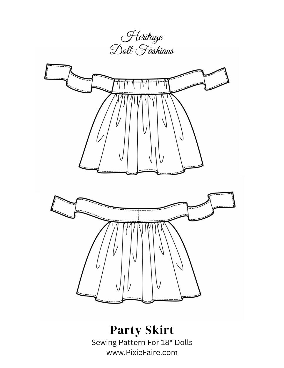 Heritage Doll Fashions 18 Inch Modern Party Skirt 18" Doll Clothes Pattern Pixie Faire