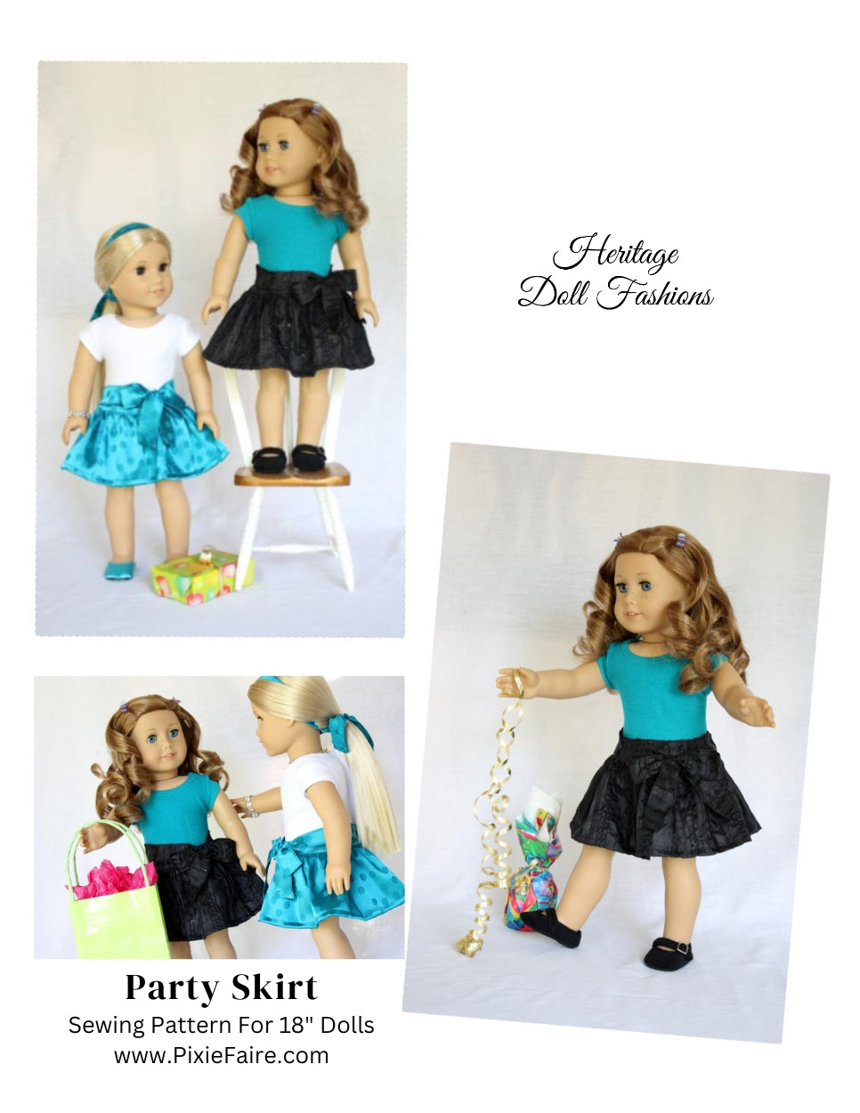 Heritage Doll Fashions 18 Inch Modern Party Skirt 18" Doll Clothes Pattern Pixie Faire